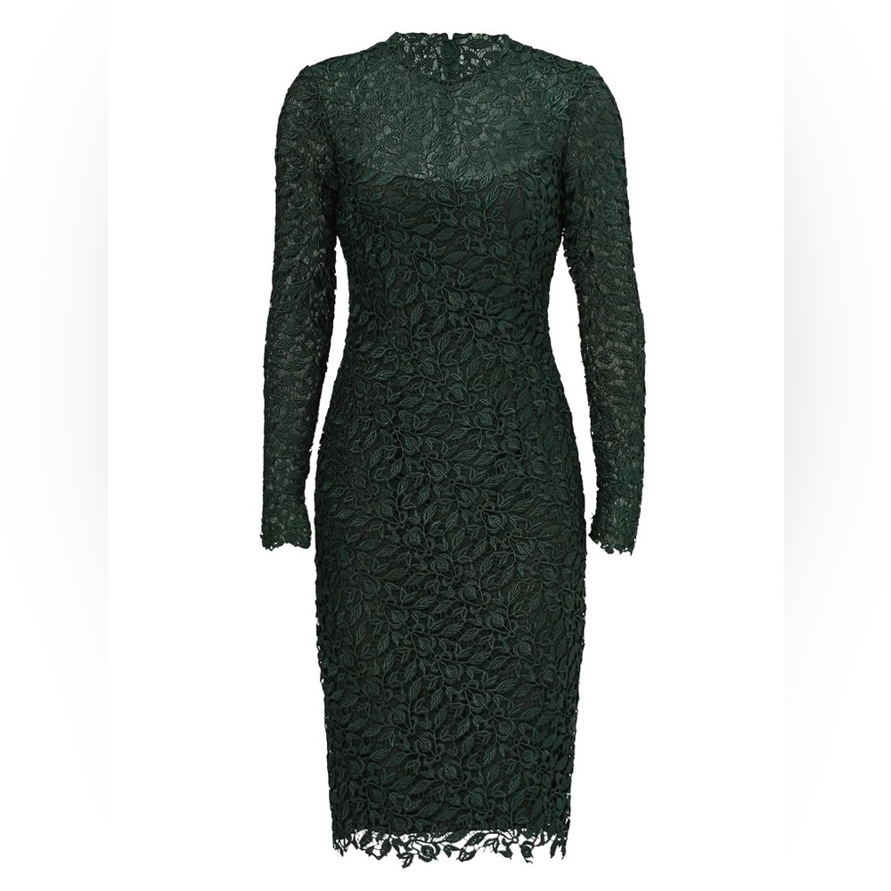 ML Monique Lhuillier Emerald Green Lace Sheath Dress - size 16